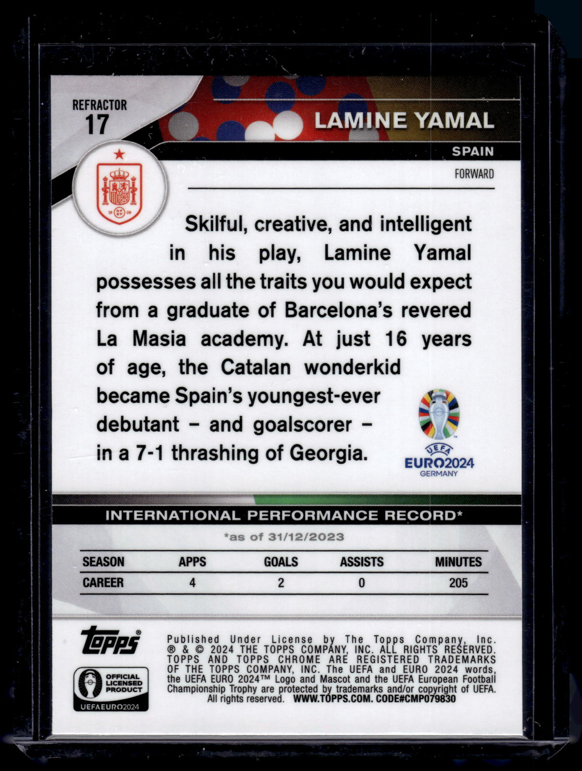 HL-P05 2024 Topps Chrome UEFA Euro National Debut Lamine Yamal #17 Refractor