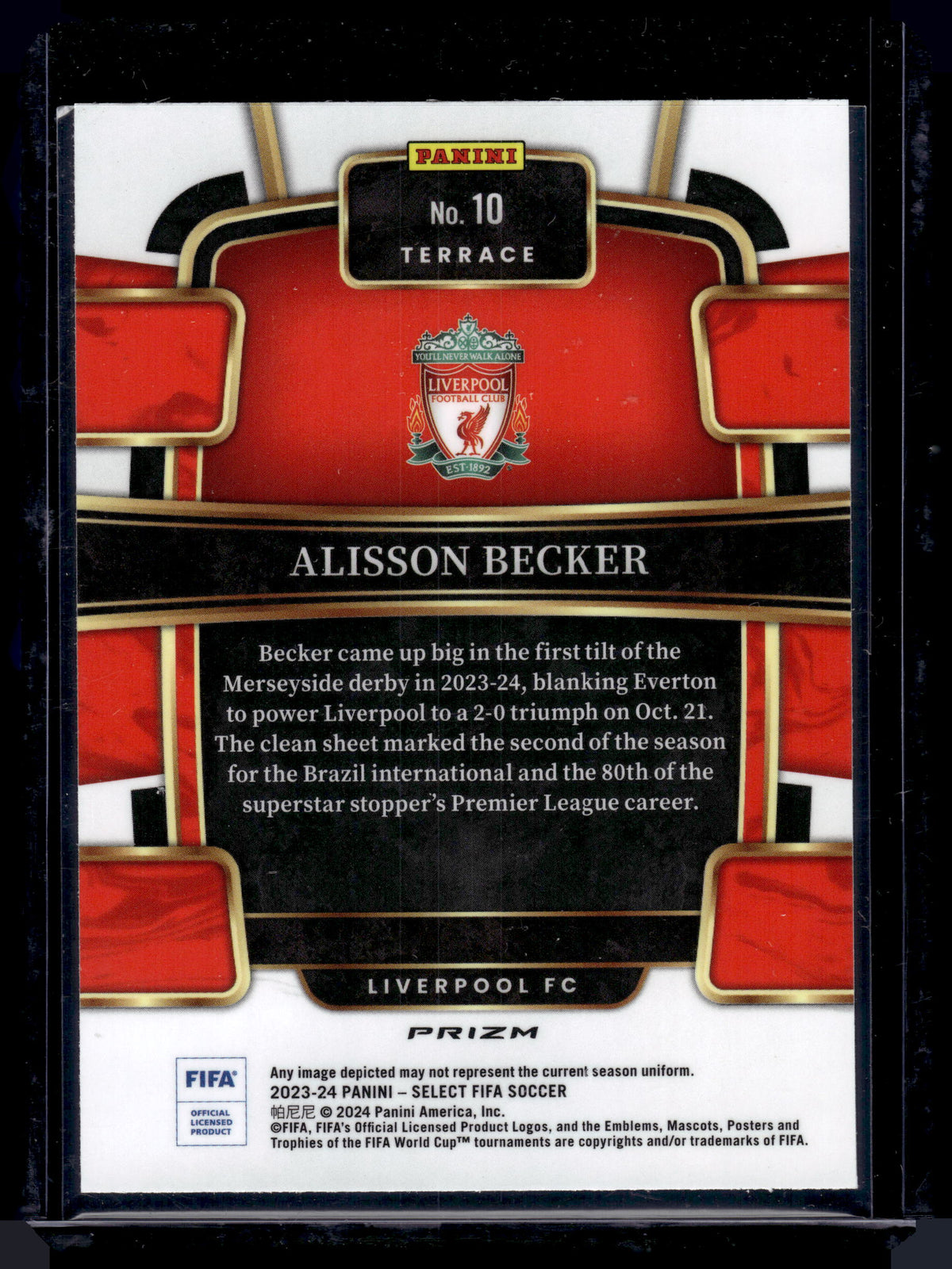 2024 Panini Select FIFA Terrace Prizm Alisson Becker #10 White Sparkle