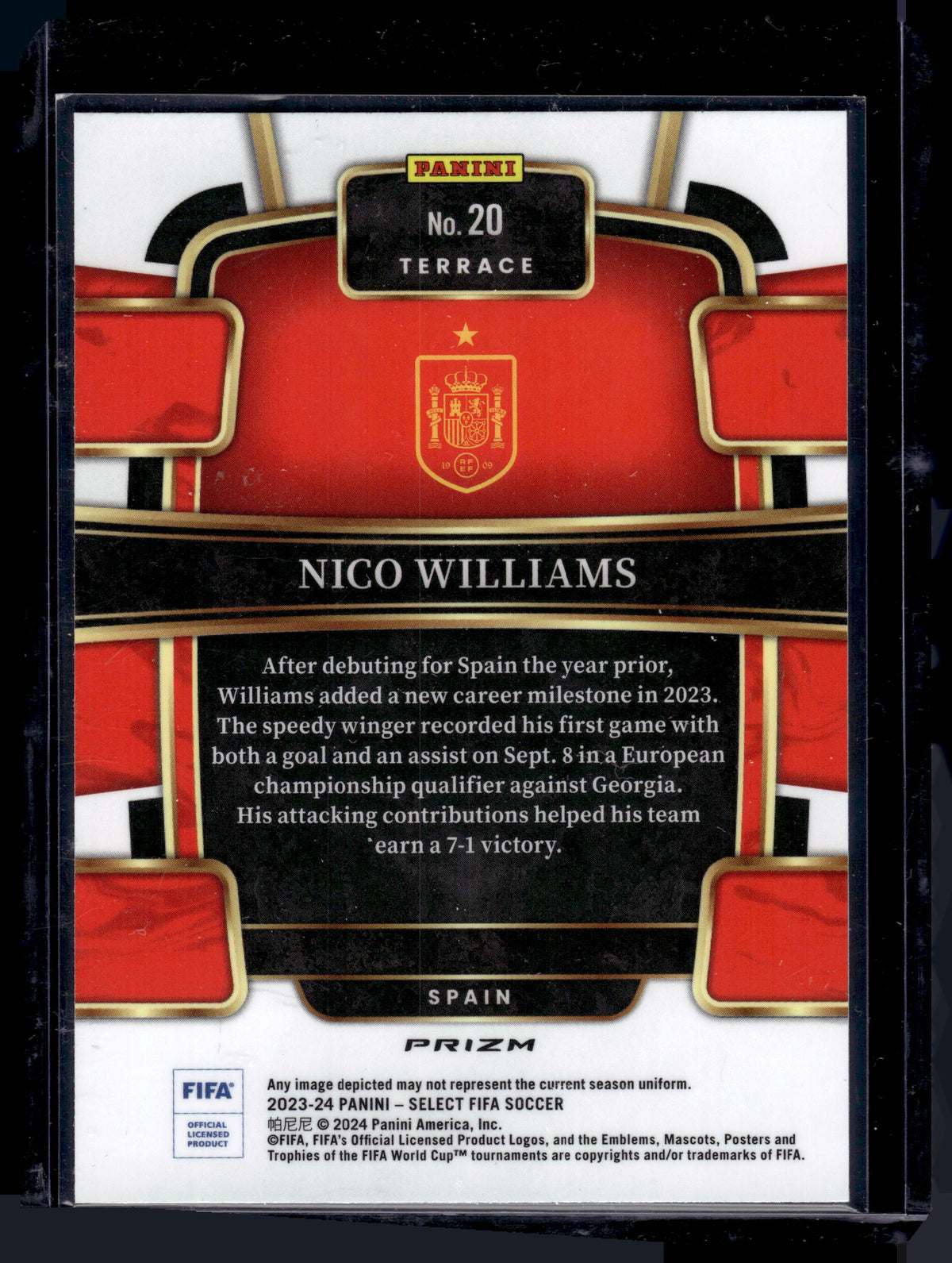 HL-P05 2024 Panini Select FIFA Terrace Nico Williams #20 White Sparkle Prizm