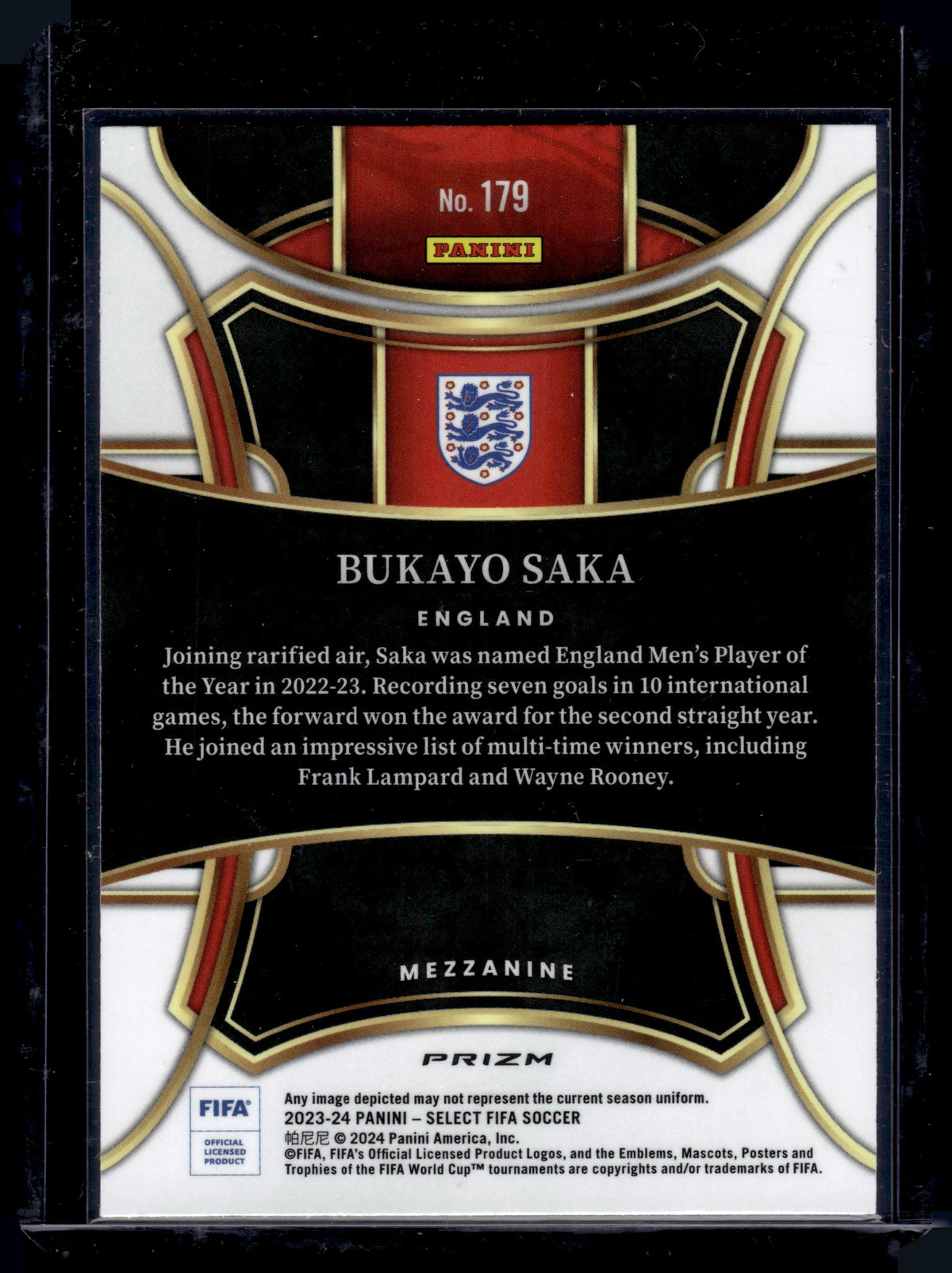 HL-P05 2024 Panini Select FIFA Soccer Mezzanine Bukayo Saka #179 White Sparkle