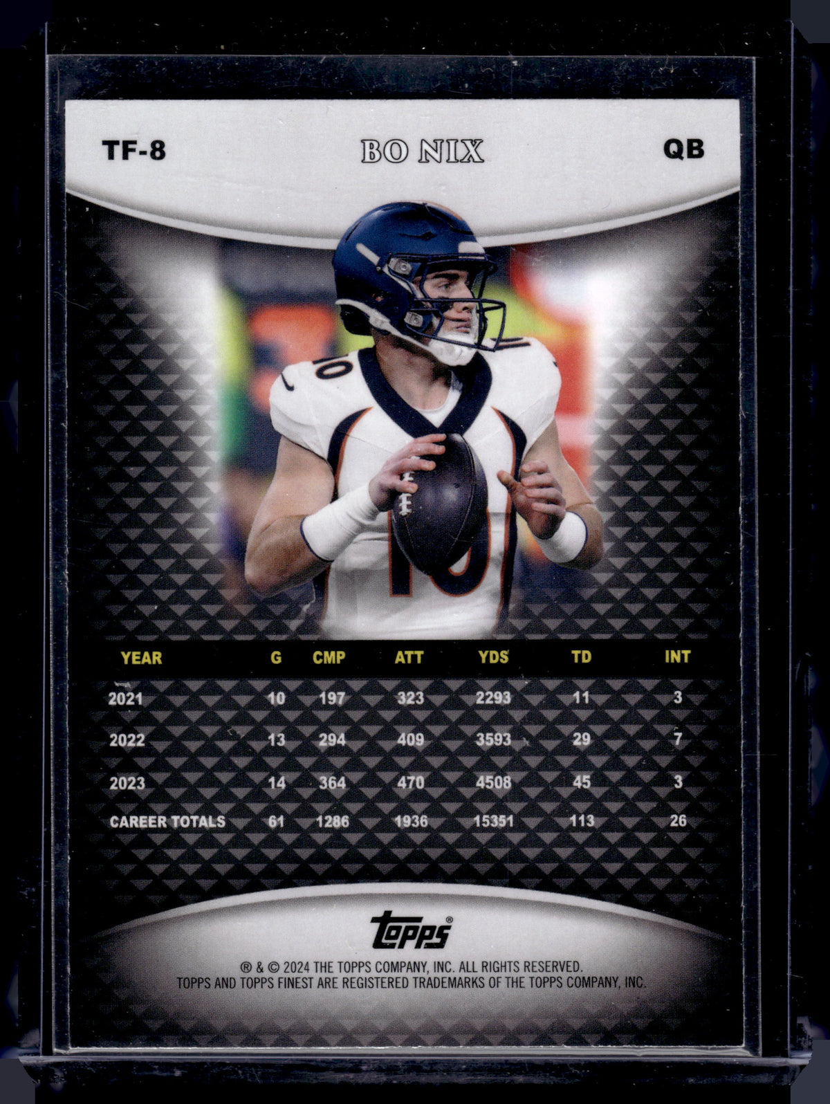 HL-P05 2024 Topps Team Finest Bo Nix #TF-8 Checkerboard Refractor RC