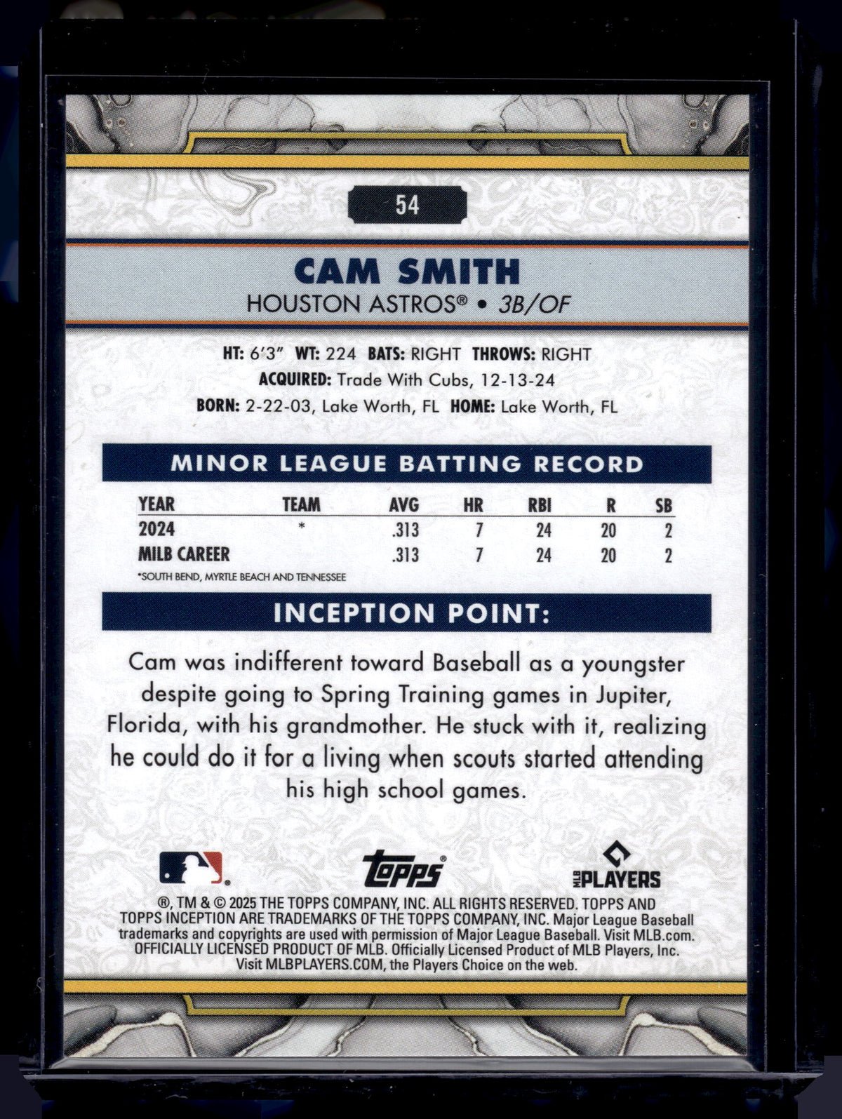 HL-INV 2025 Topps Inception Cam Smith #54 RC