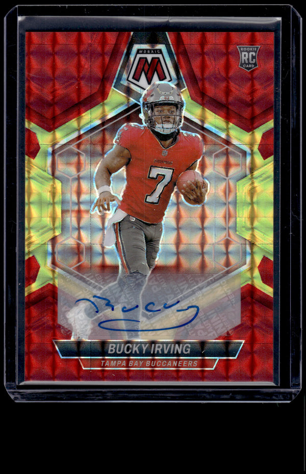 2024 Panini Football Bucky Irving #385 Yellow Red Mosaic Prizm Auto RC