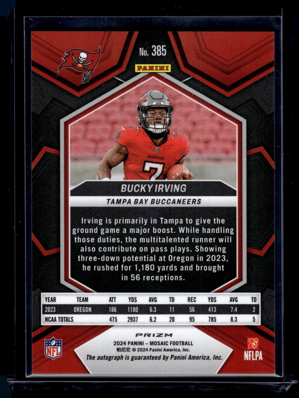 HL-INV 2024 Panini Football Bucky Irving #385 Yellow Red Mosaic Prizm Auto RC