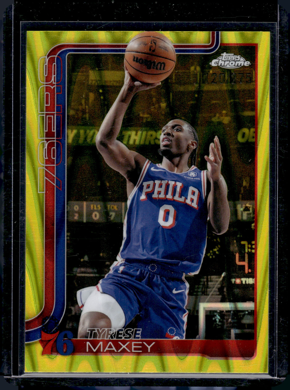 HL-P03 2025 Topps Chrome Tyrese Maxey #185 Yellow RayWave /275