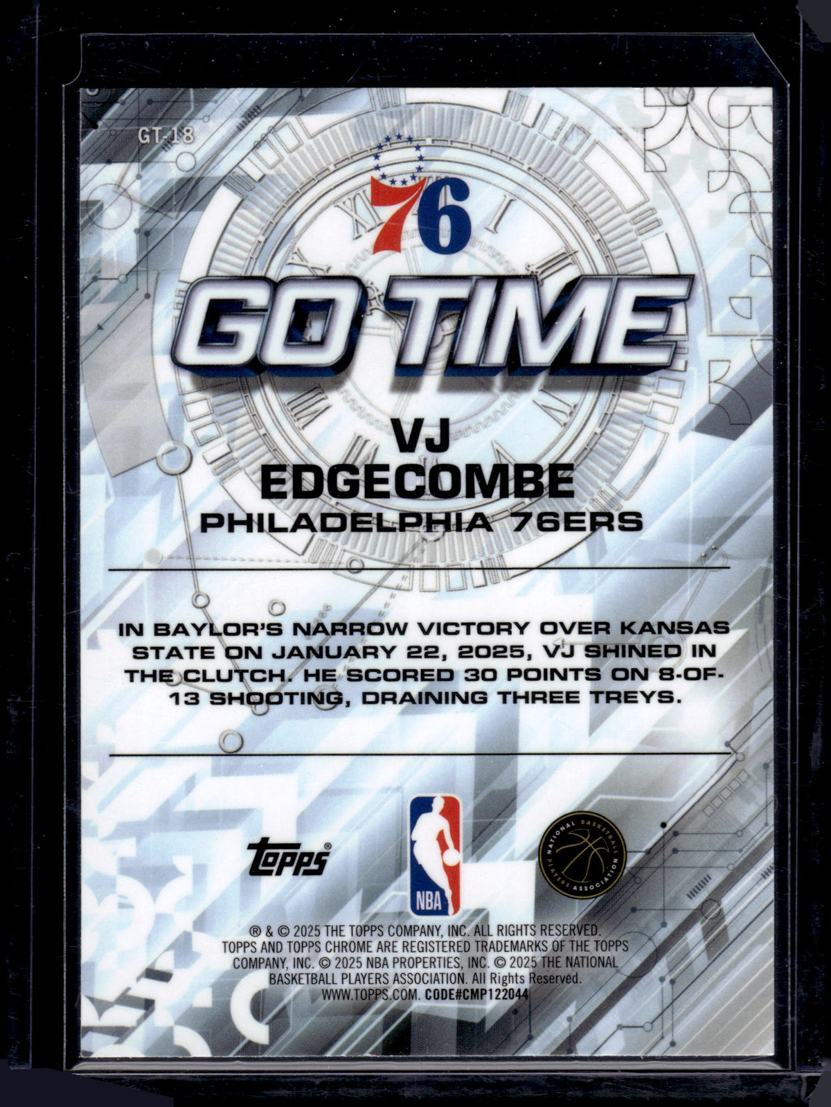HL-P03 2025 Topps Chrome Go Time VJ Edgecombe #GT-18 Refractor /275 RC