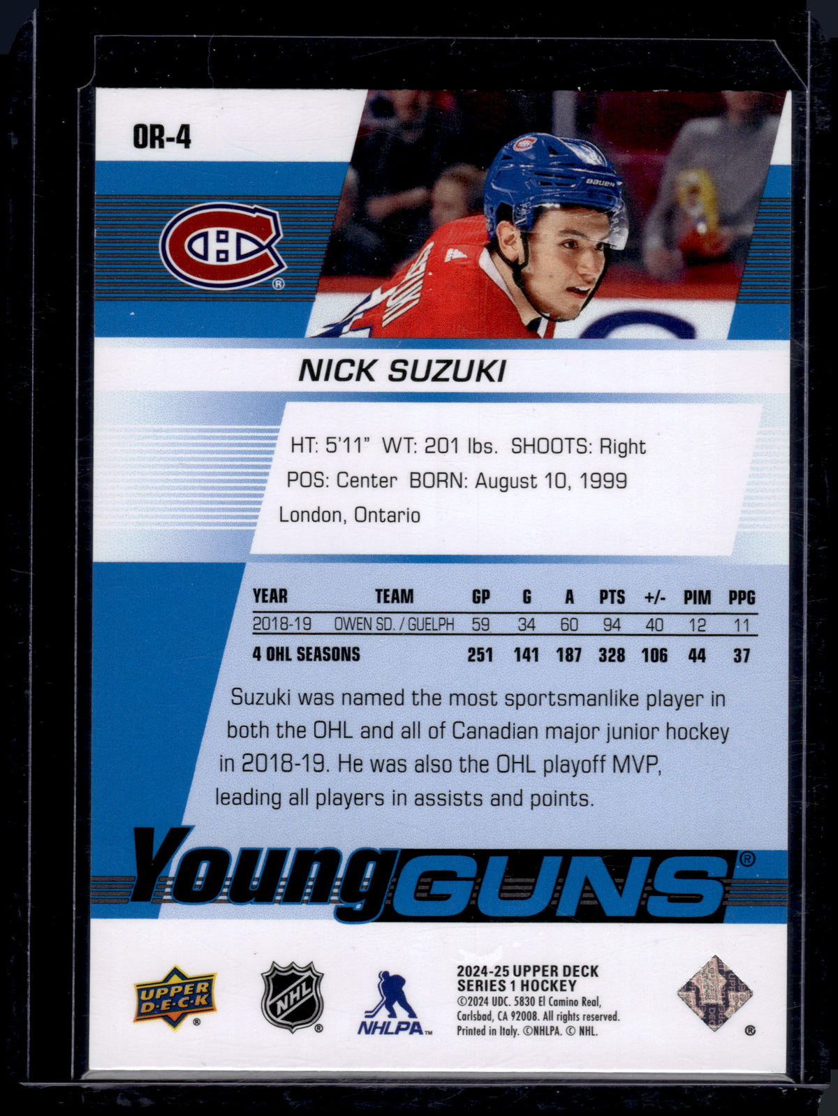 HL-P03 2024 Upper Deck Series 1 Young Guns Nick Suzuki #OR-4 Outburst Silver