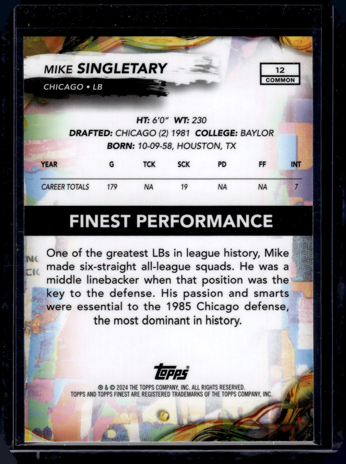 HL-P05 2024 Topps Finest Mike Singletary #12 Green /75