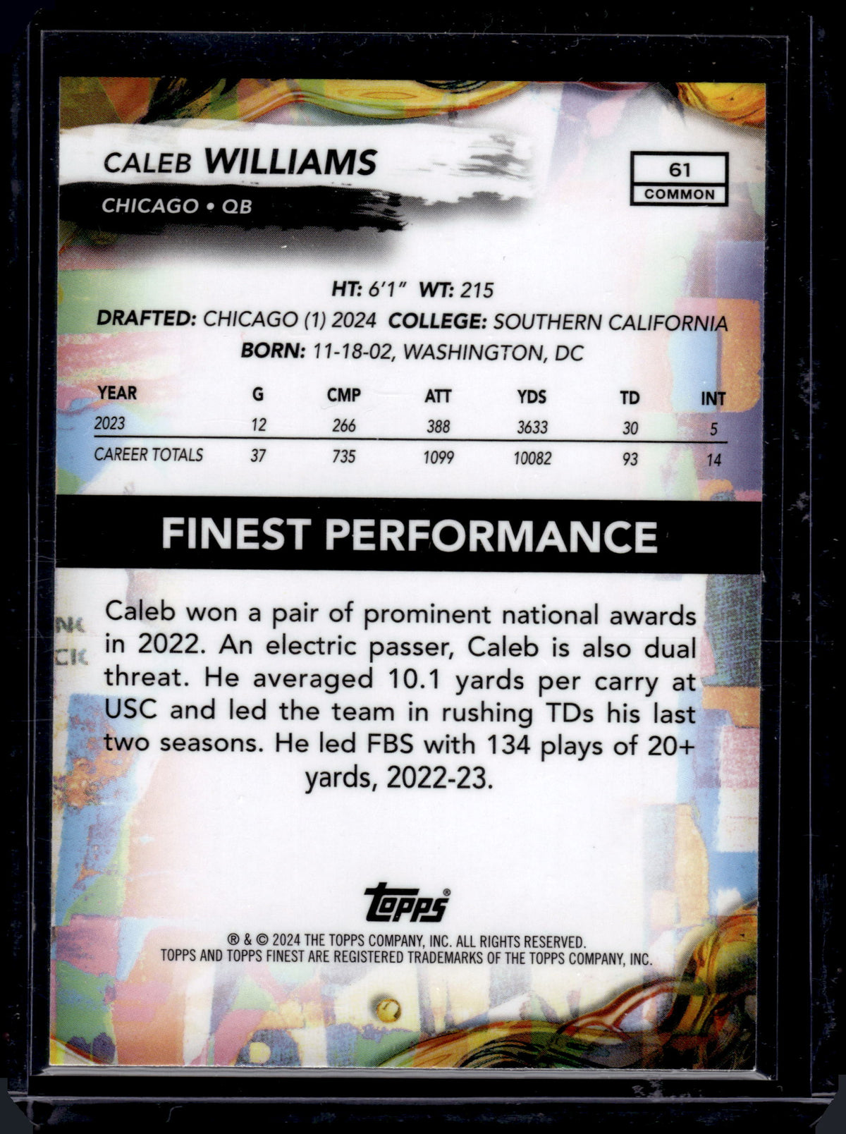 HL-P05 2024 Topps Finest Caleb Williams #61 RC