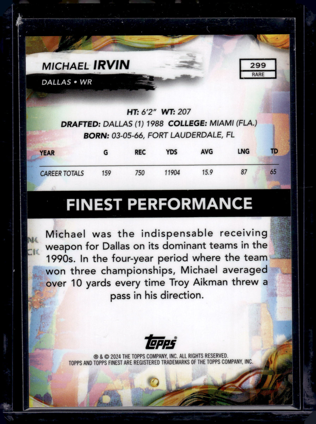 HL-P05 2024 Topps Finest Michael Irvin #299 Blue Checkerboard /49