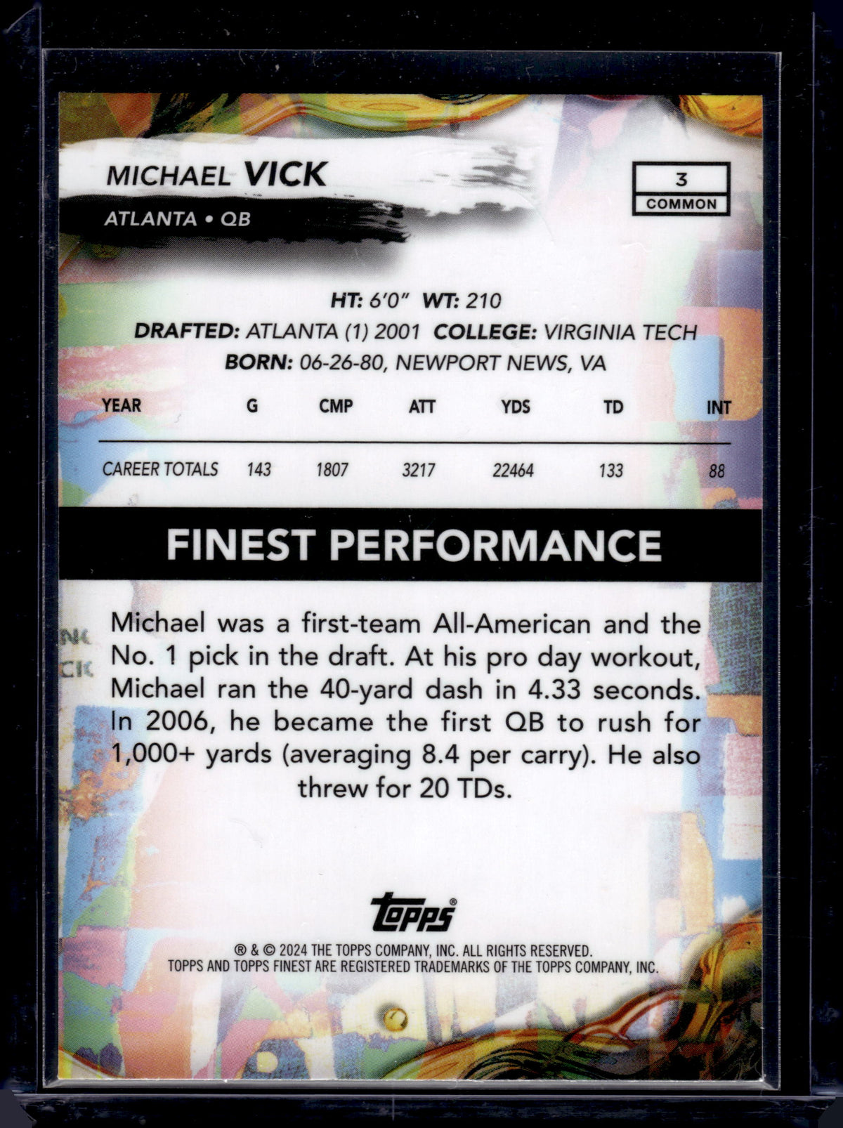 HL-P05 2024 Topps Finest Michael Vick #3 Blue Checkerboard /99