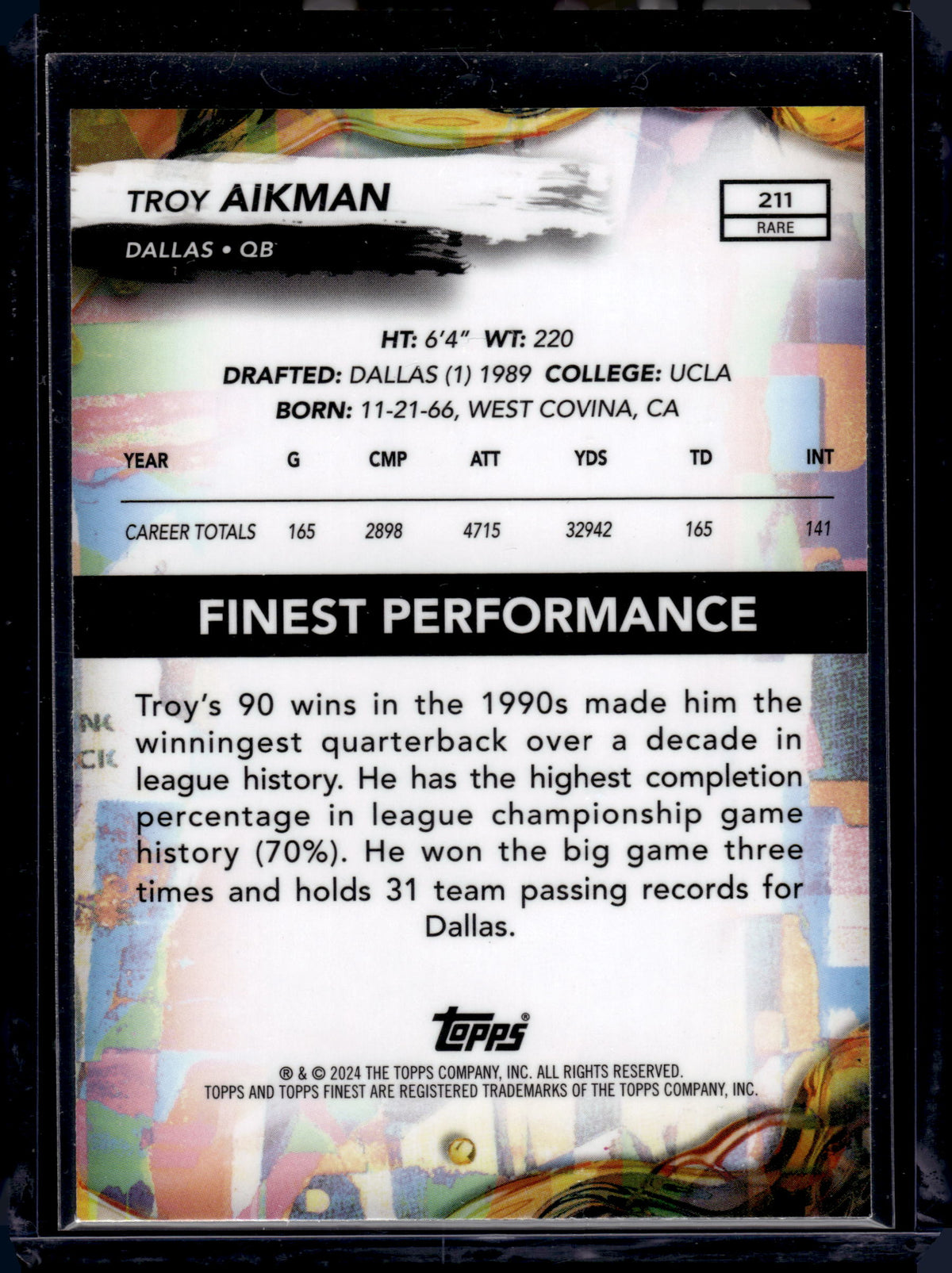 HL-P05 2024 Topps Finest Troy Aikman #211 Blue Refractor /99