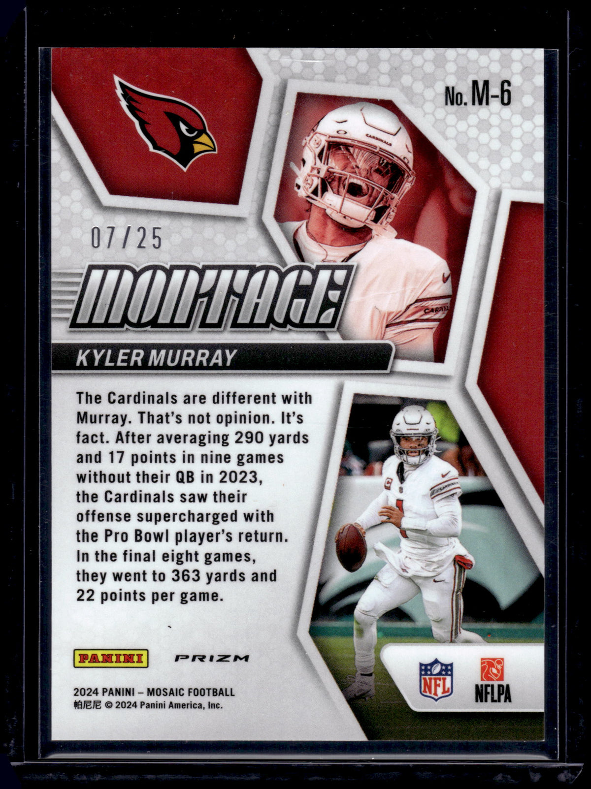 HL-P05 2024 Panini Mosaic Montage Kyler Murray #M-6 White Prizm /25