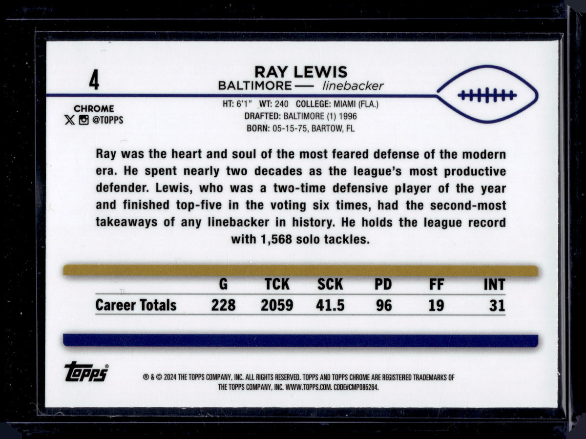2024 Topps Chrome Ray Lewis #4 Purple Refractor /275