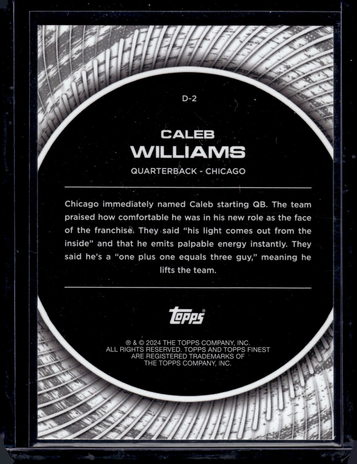 HL-P05 2024 Topps Finest Debuts Caleb Williams #D-2 Sky Blue Refractor /150 RC