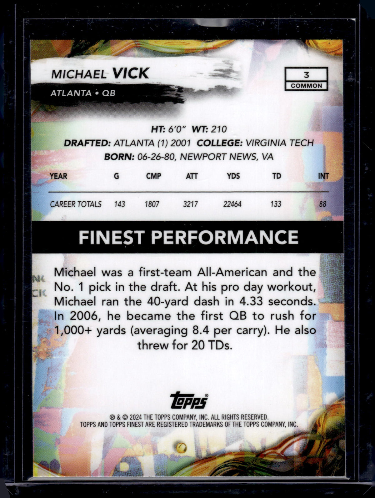 2024 Topps Finest Michael Vick #3 Purple Checkerboard /150