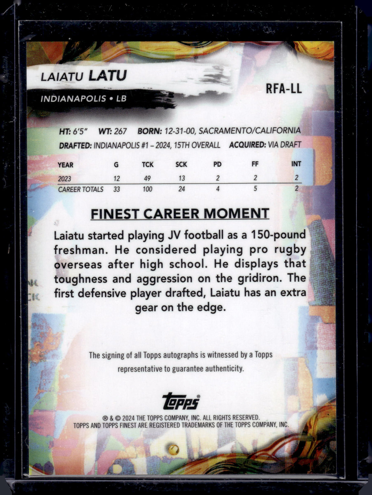 2024 Topps Finest Laiatu Latu #RFA-LL Auto RC
