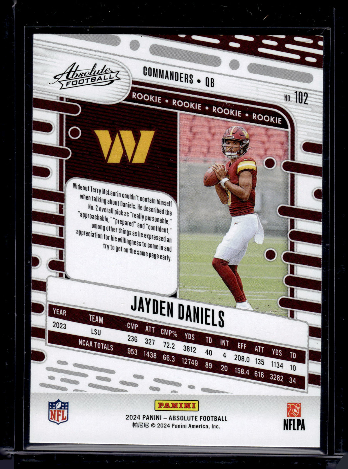 2024 Panini Absolute Football Jayden Daniels #102 RC