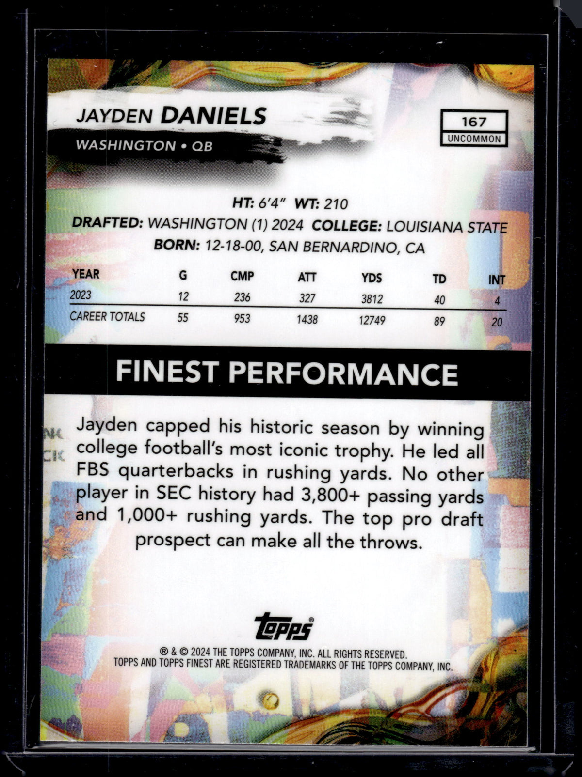 2024 Topps Finest Jayden Daniels #167 Purple Refractor /200 RC