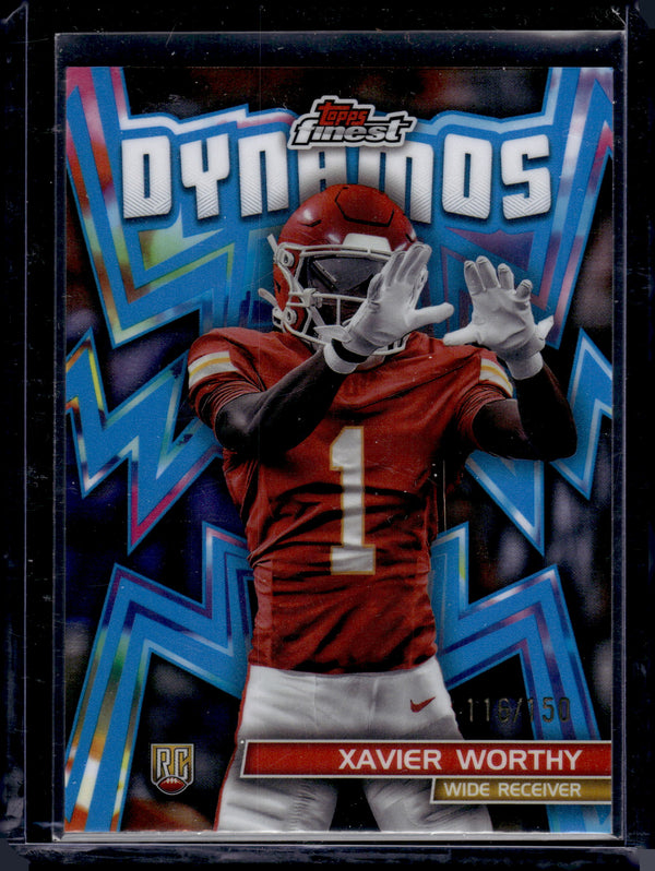 2024 Topps Finest Dynamos Xavier Worthy #DYN-15 Sky Blue /150 RC