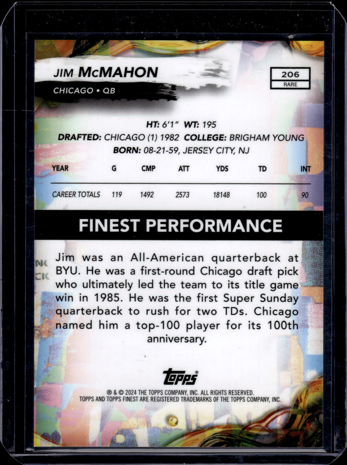 2024 Topps Finest Jim McMahon #206 Red Geometric Refractor /3