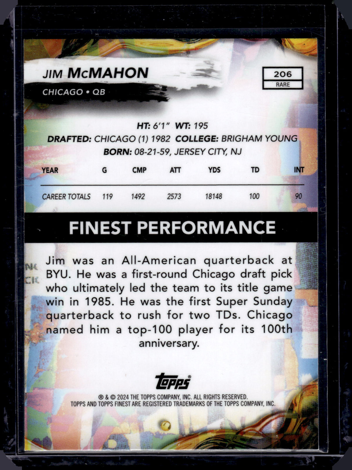 HL-P05 2024 Topps Finest Jim McMahon #206 Sky Blue Refractor /150