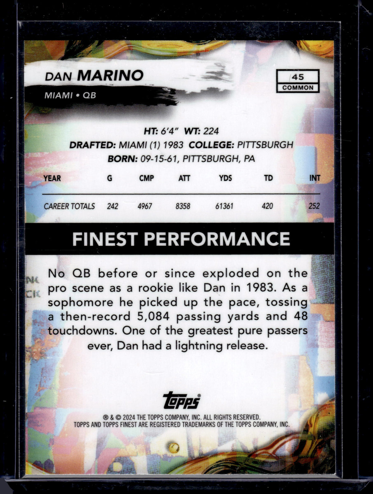 HL-P05 2024 Topps Finest Dan Marino #45 Sky Blue Refractor /325