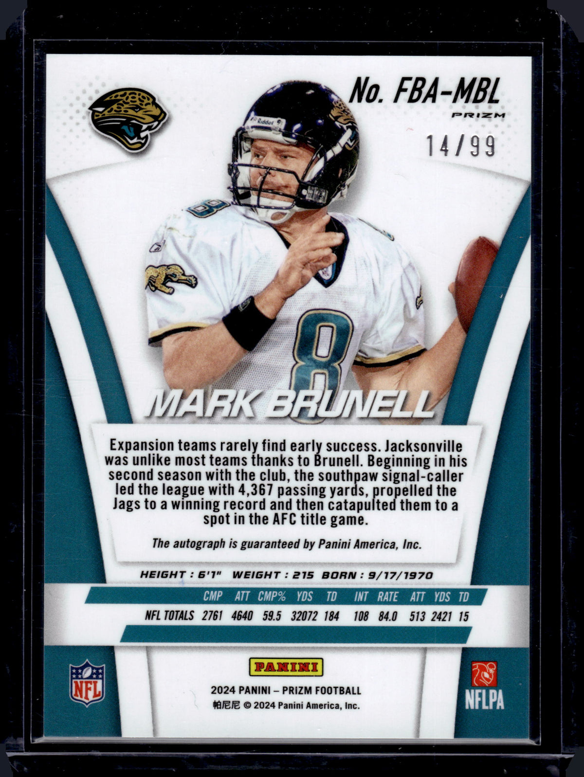 2024 Panini Prizm Mark Brunell #FBA-MBL Blue Ice /99 Auto
