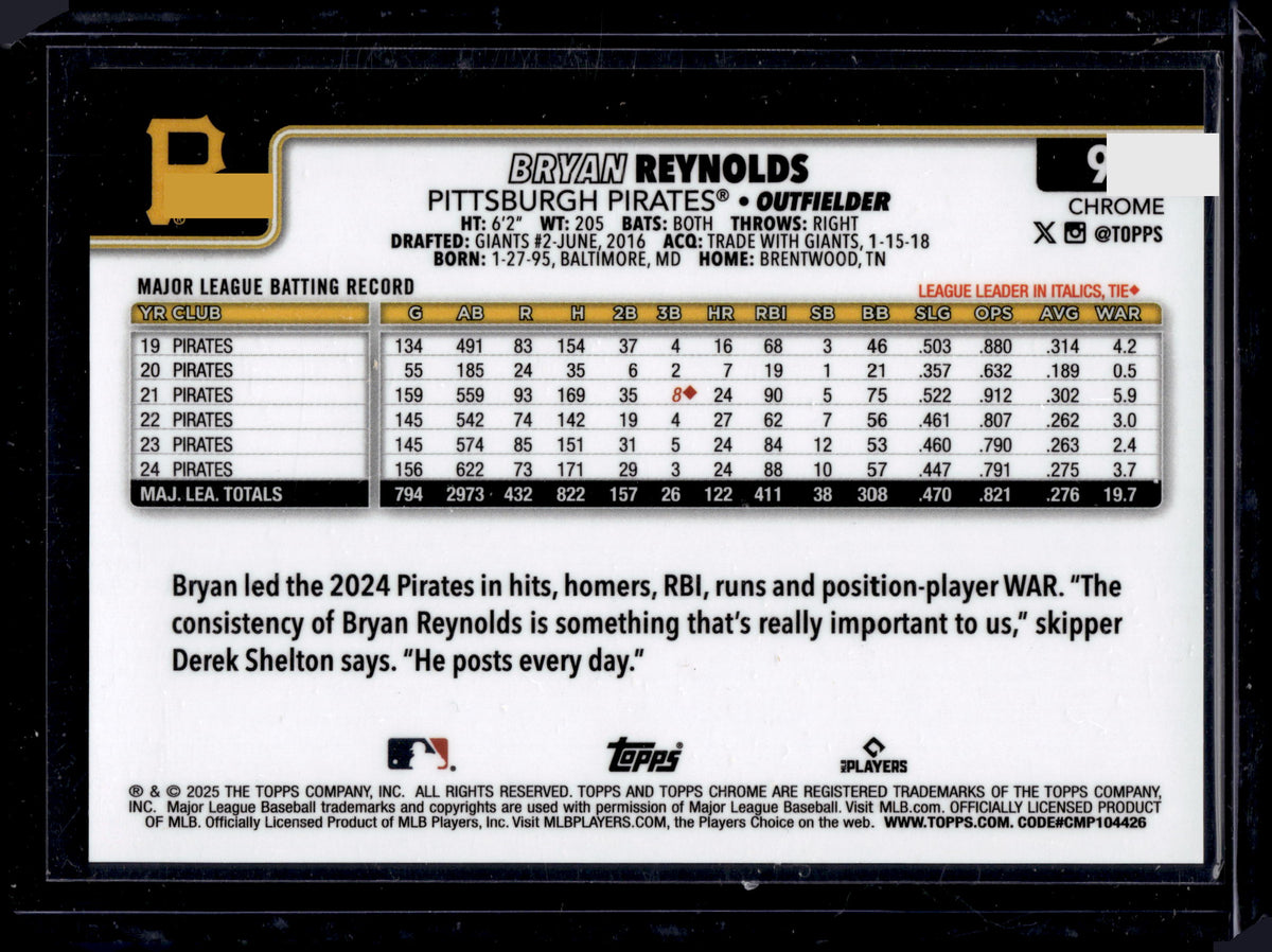 2025 Topps Chrome Bryan Reynolds #9 Gold Geometric Refractor /50