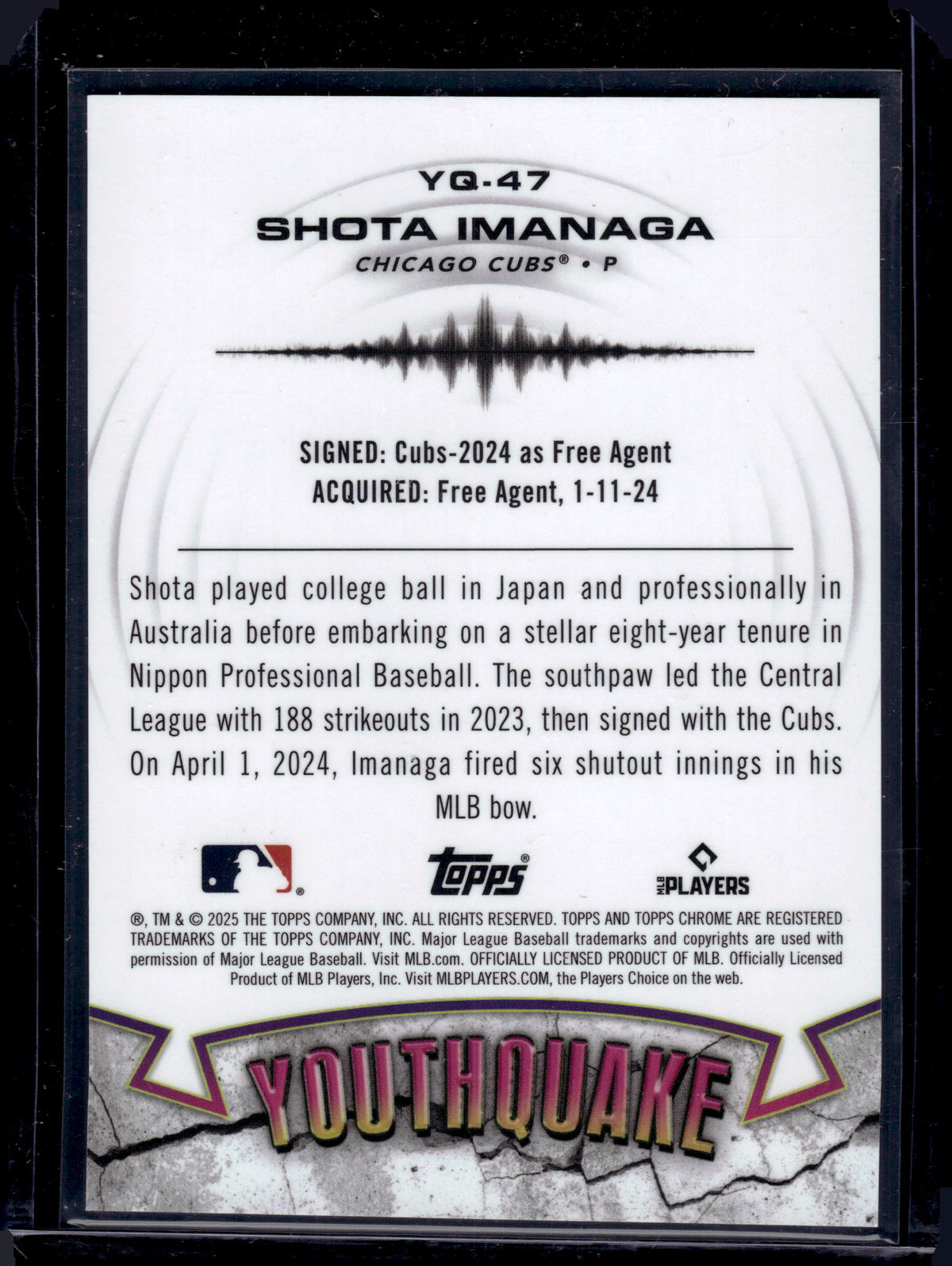 2025 Topps Chrome Youthquake Shota Imanaga #YQ-47 Orange Refractor /25