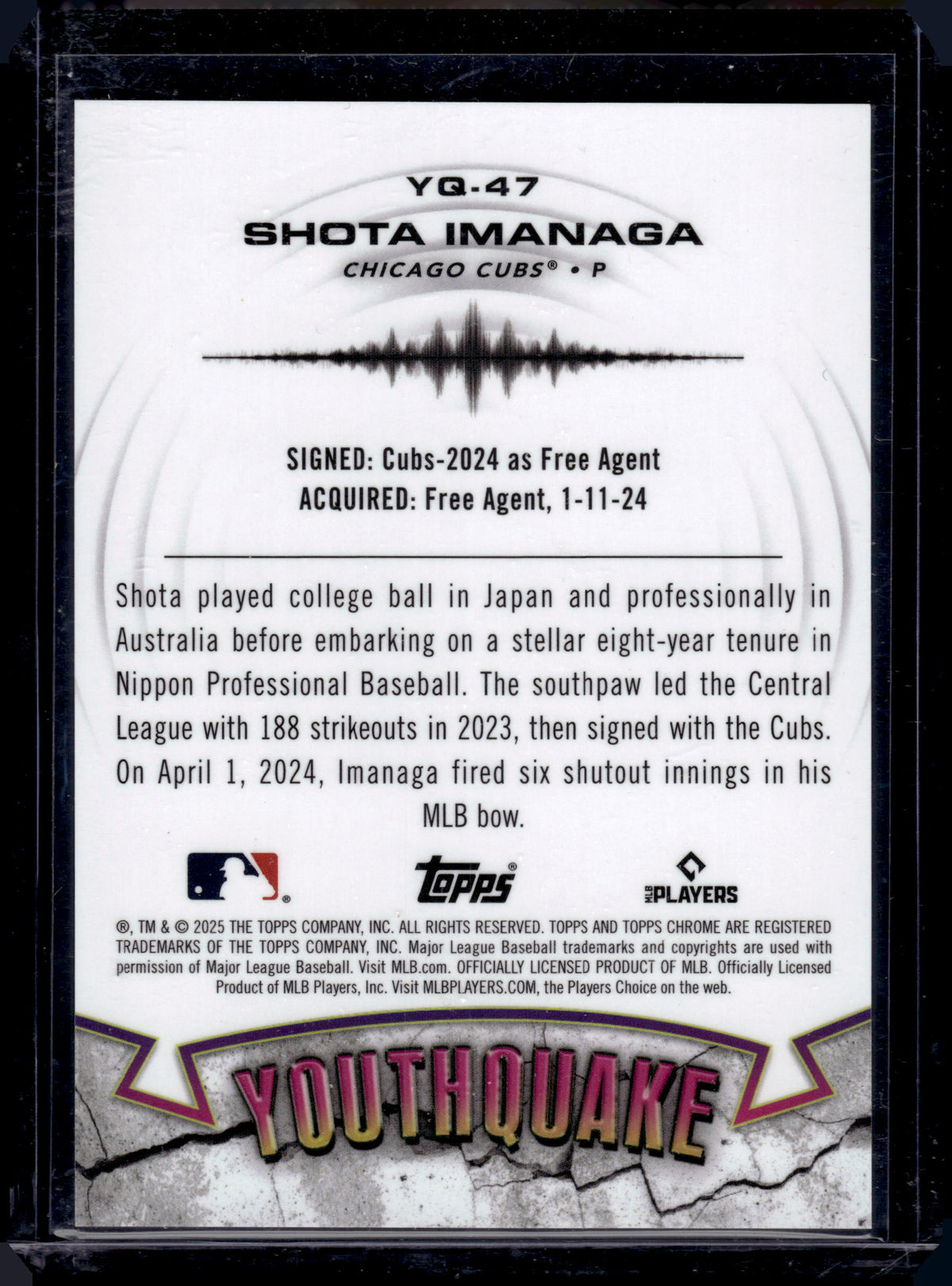 2025 Topps Chrome Youthquake Shota Imanaga #YQ-47 Orange Refractor /25