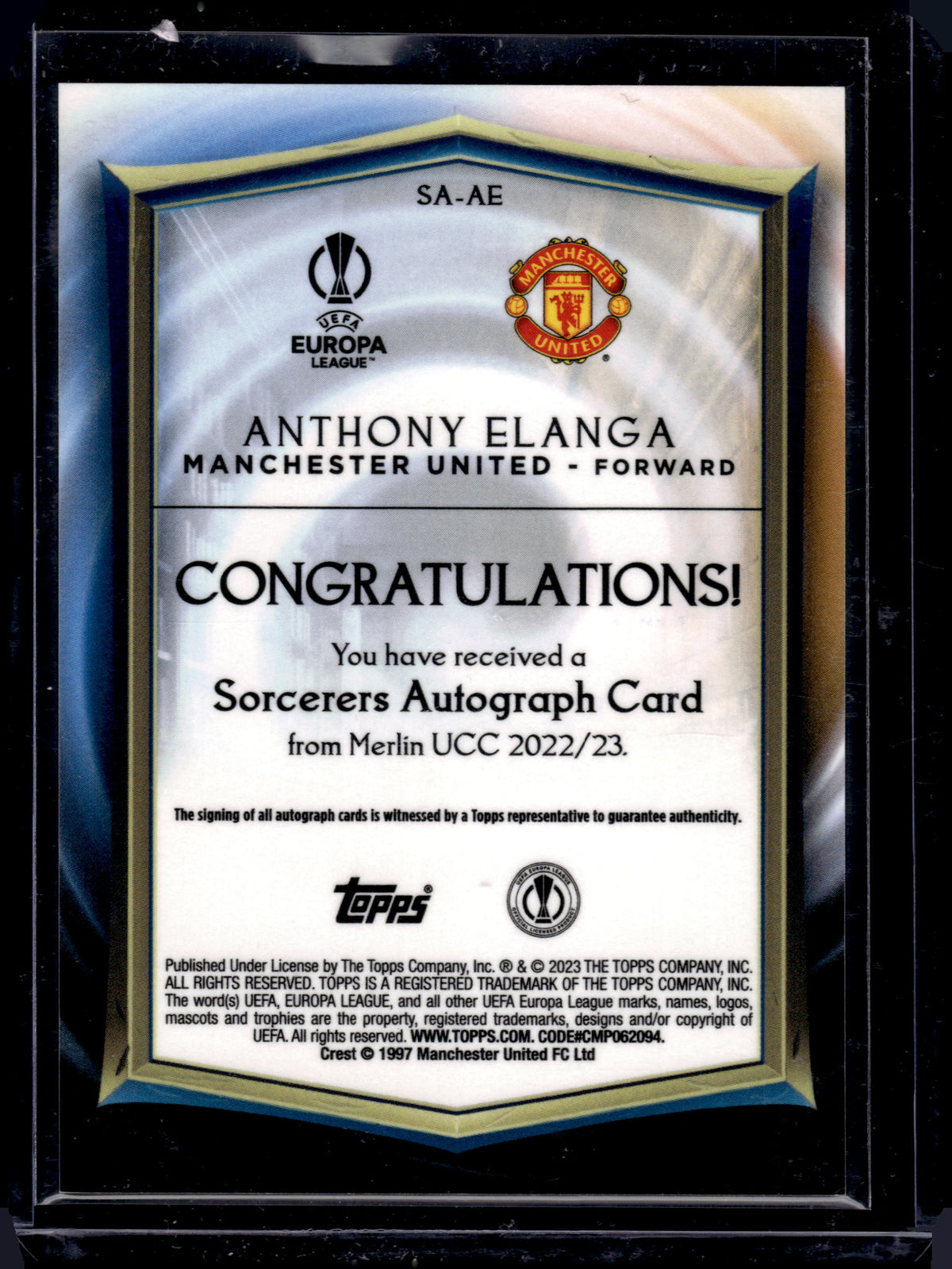 2023 Topps Merlin Sorcerers UEFA Anthony Elanga #SA-AE Auto