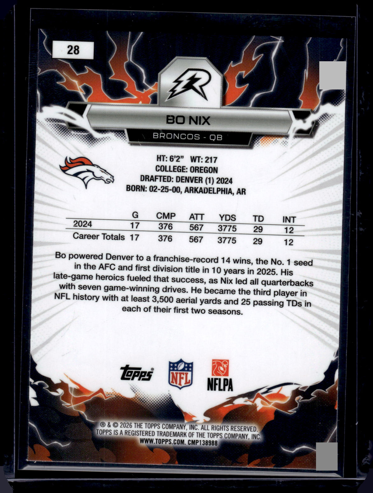 HL-INV 2026 Topps Resurgence Bo Nix #28 Orange Blue Surge
