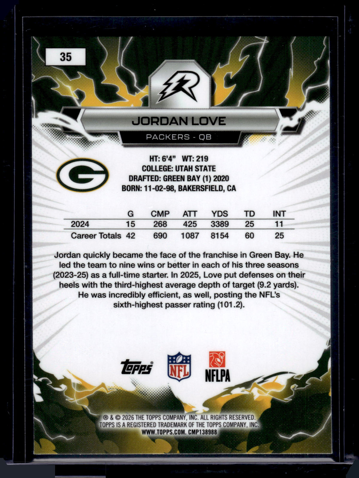 2026 Topps Resurgence Jordan Love #35 Orange Blue Surge