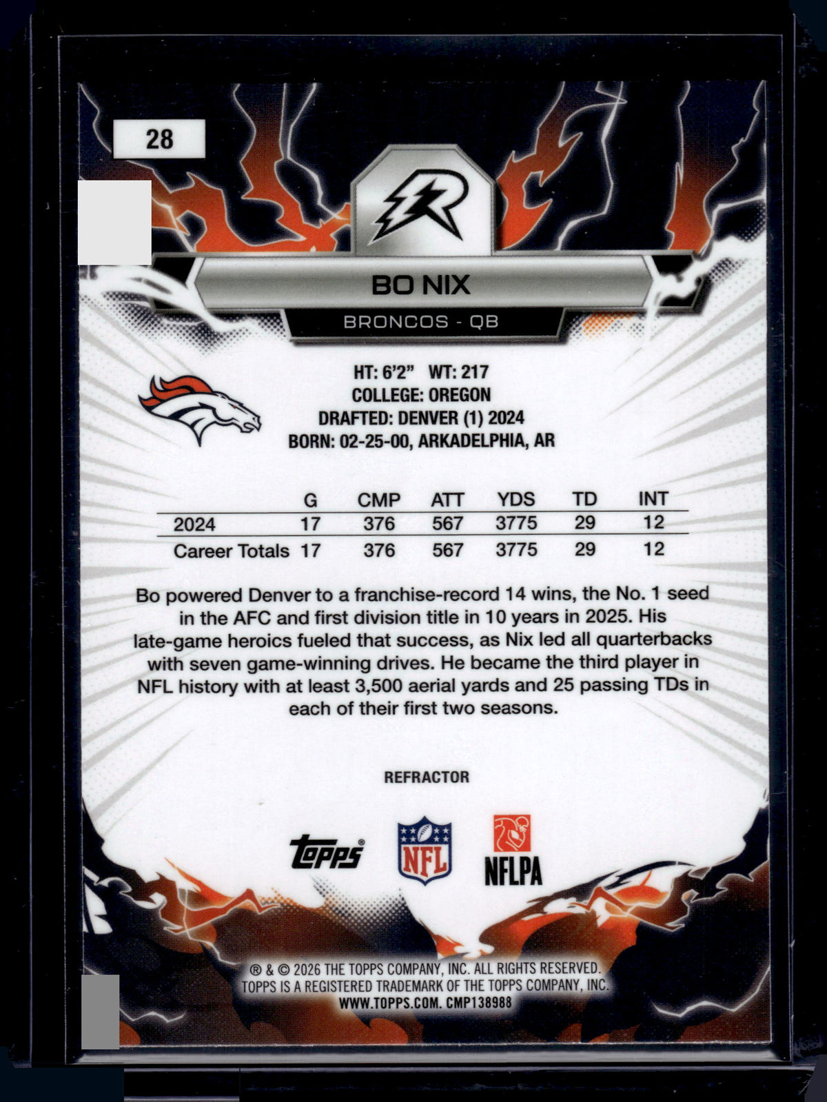 2026 Topps Resurgence Bo Nix #28 Refractor