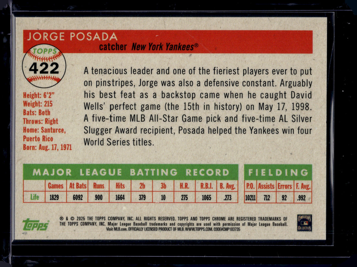 2025 Topps Chrome Jorge Posada #422 Gold Wave Refractor /50