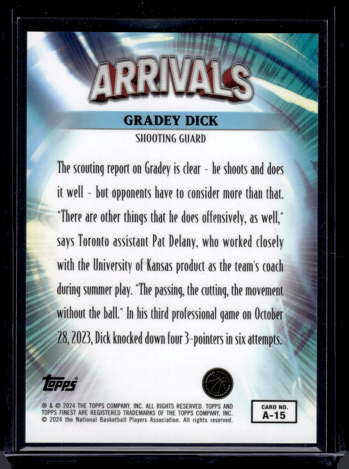 HL-INV 2024 Topps Finest Arrivals Gradey Dick #A-15 /50 RC