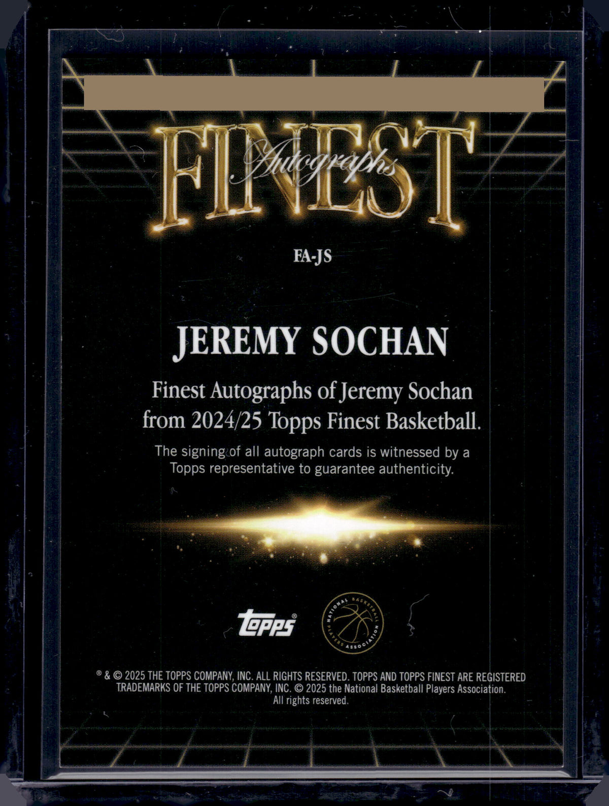 HL-INV 2025 Topps Finest Basketball Auto Jeremy Sochan #FA-JS Blue Geometric /99