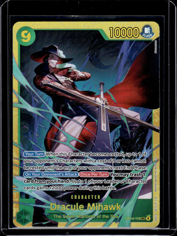 Bandai One Piece Kingdoms of Intrigue Dracule Mihawk Secret Rare OP14-119