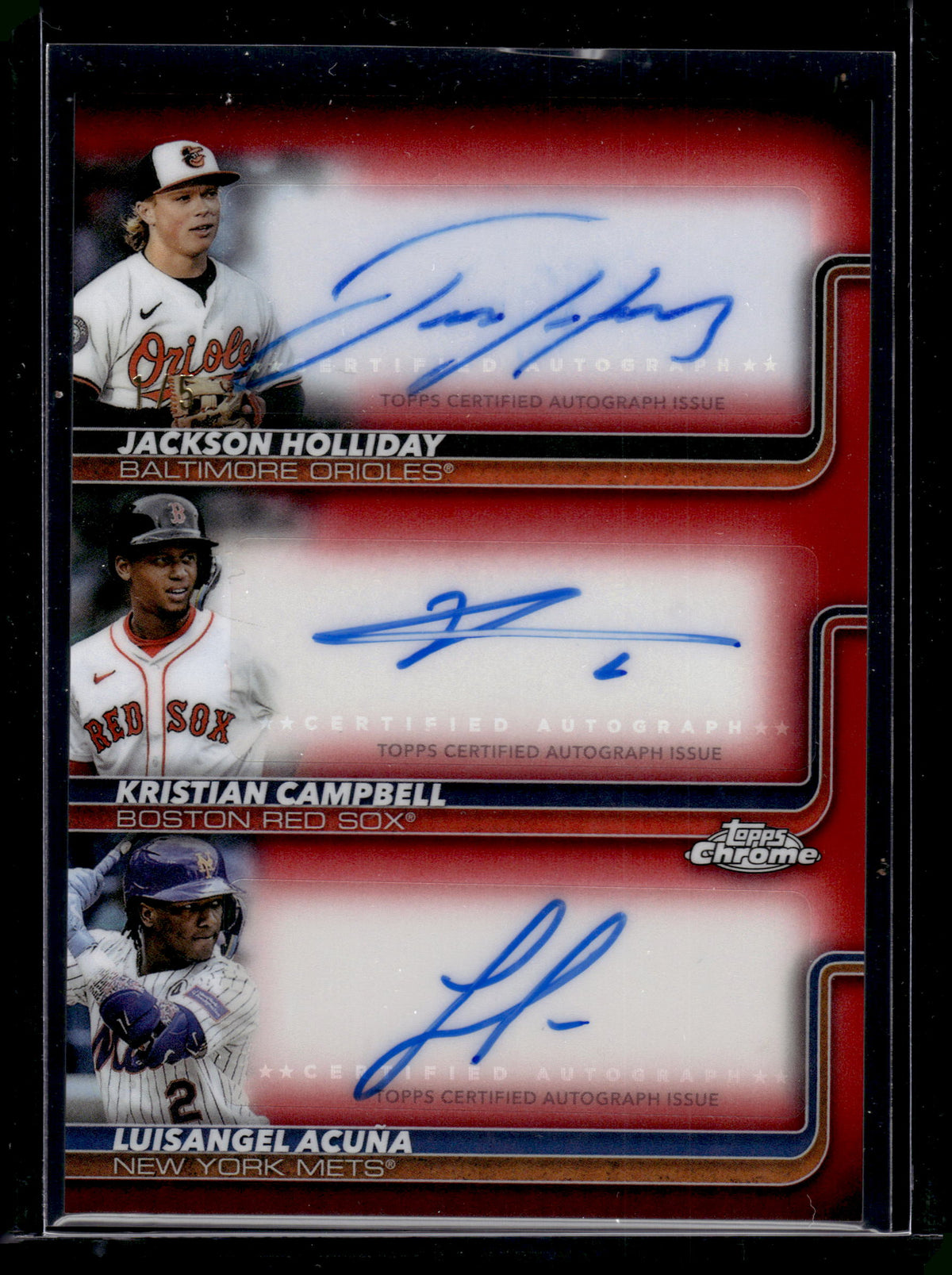 HL-BC03 2025 Topps Chrome Updates Acuña Holliday Campbell #TA-HCA Triple Auto