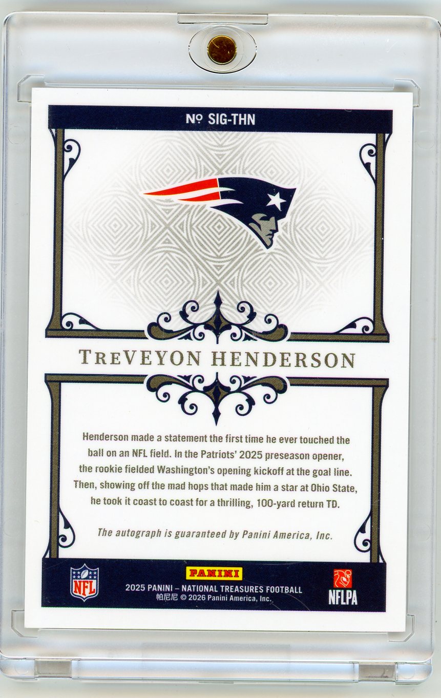 2025 Panini National Treasures TreVeyon Henderson #SIG-THN /49 Auto RC