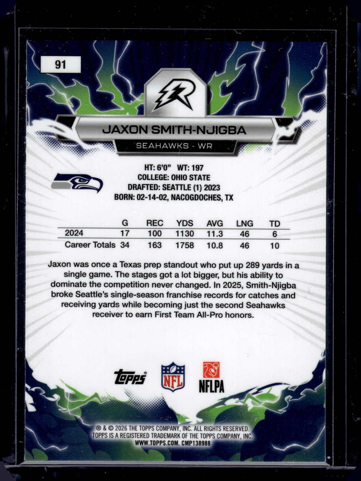 2026 Topps Resurgence Jaxon Smith-Njigba #91 Aqua Surge /250