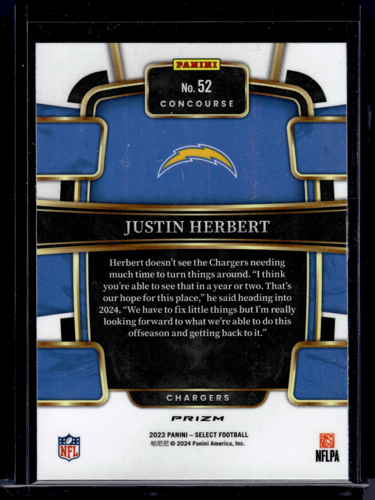2024 Panini Select Football Concourse Justin Herbert #52 Silver Prizm