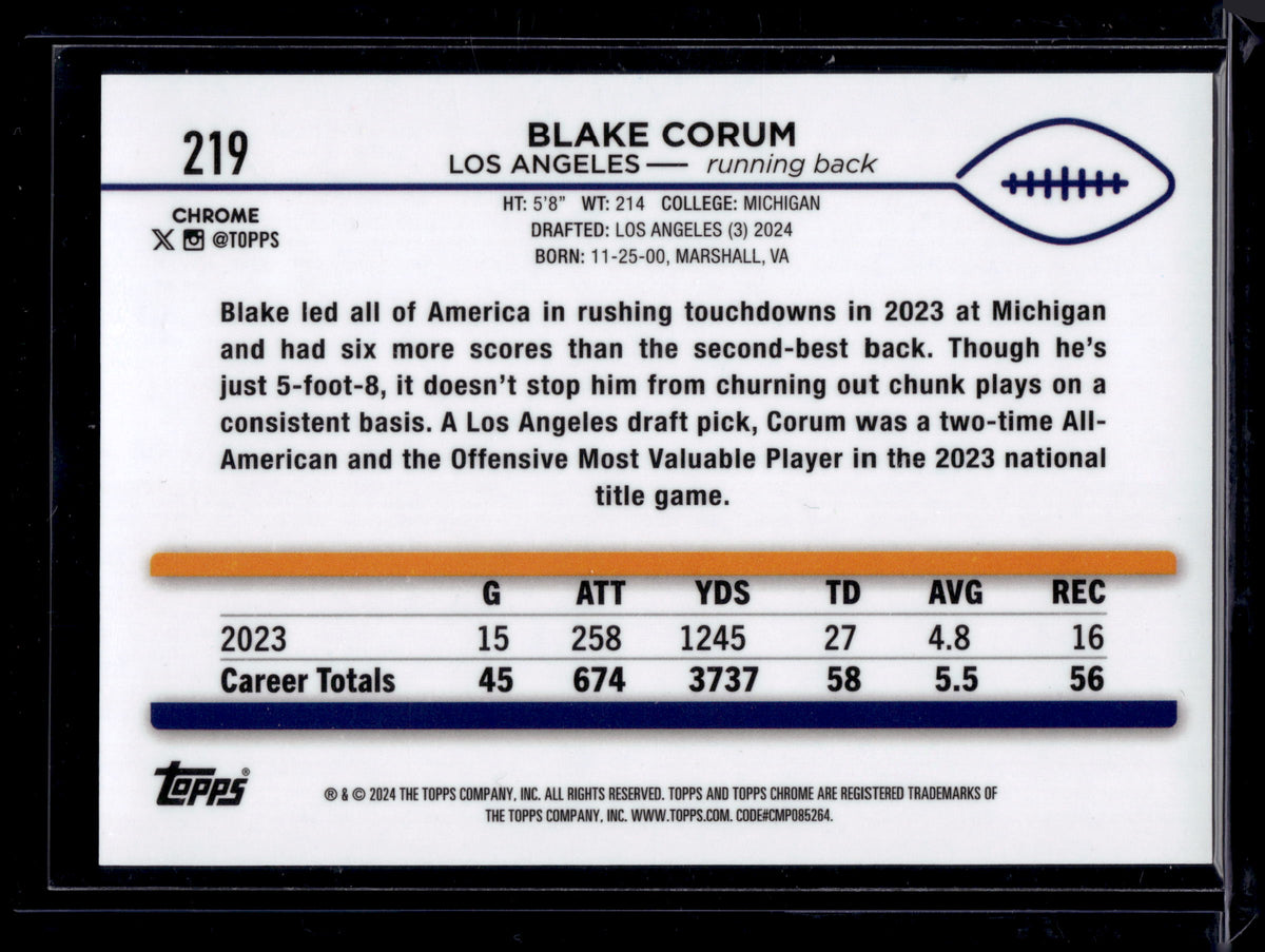 2024 Topps Chrome Blake Corum #219 Gold Sapphire /50 RC