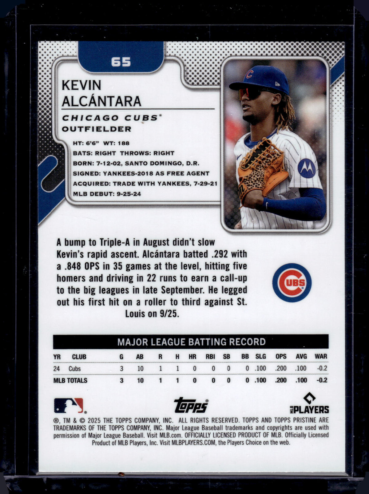 2025 Topps Pristine Kevin Alcantara #65 Aqua Refractor /199 RC