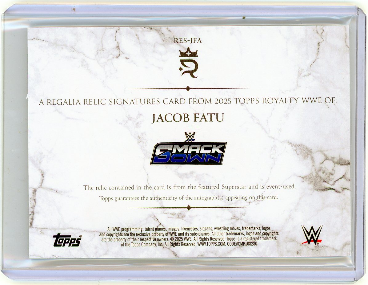 HL-P01 2025 Topps Royalty WWE Jacob Fatu #RES-JFA /50 Autograph Memorabilia