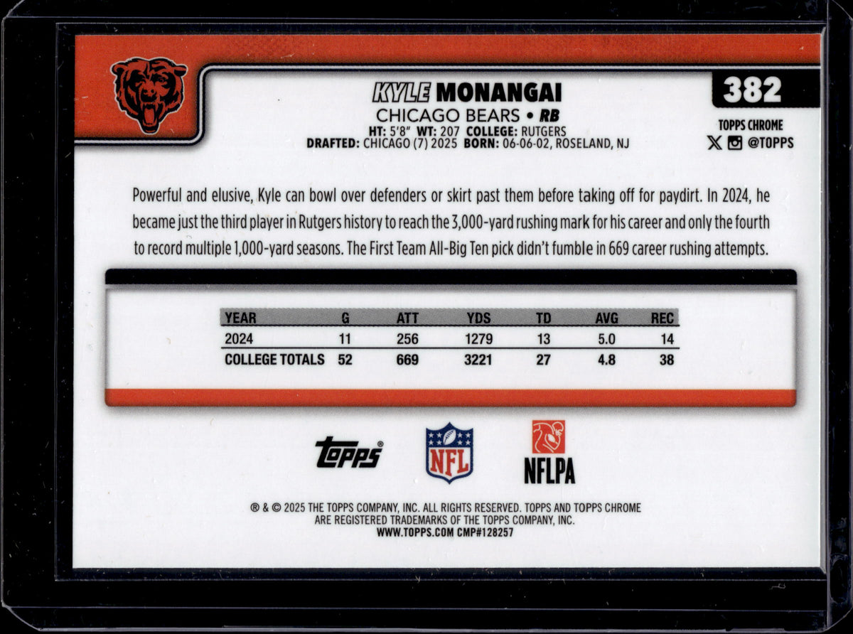 2025 Topps Chrome Kyle Monangai #382 Neon Pulse Refractor RC