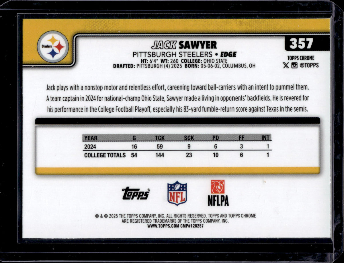 2025 Topps Chrome Jack Sawyer #357 Green Geometric /99 RC