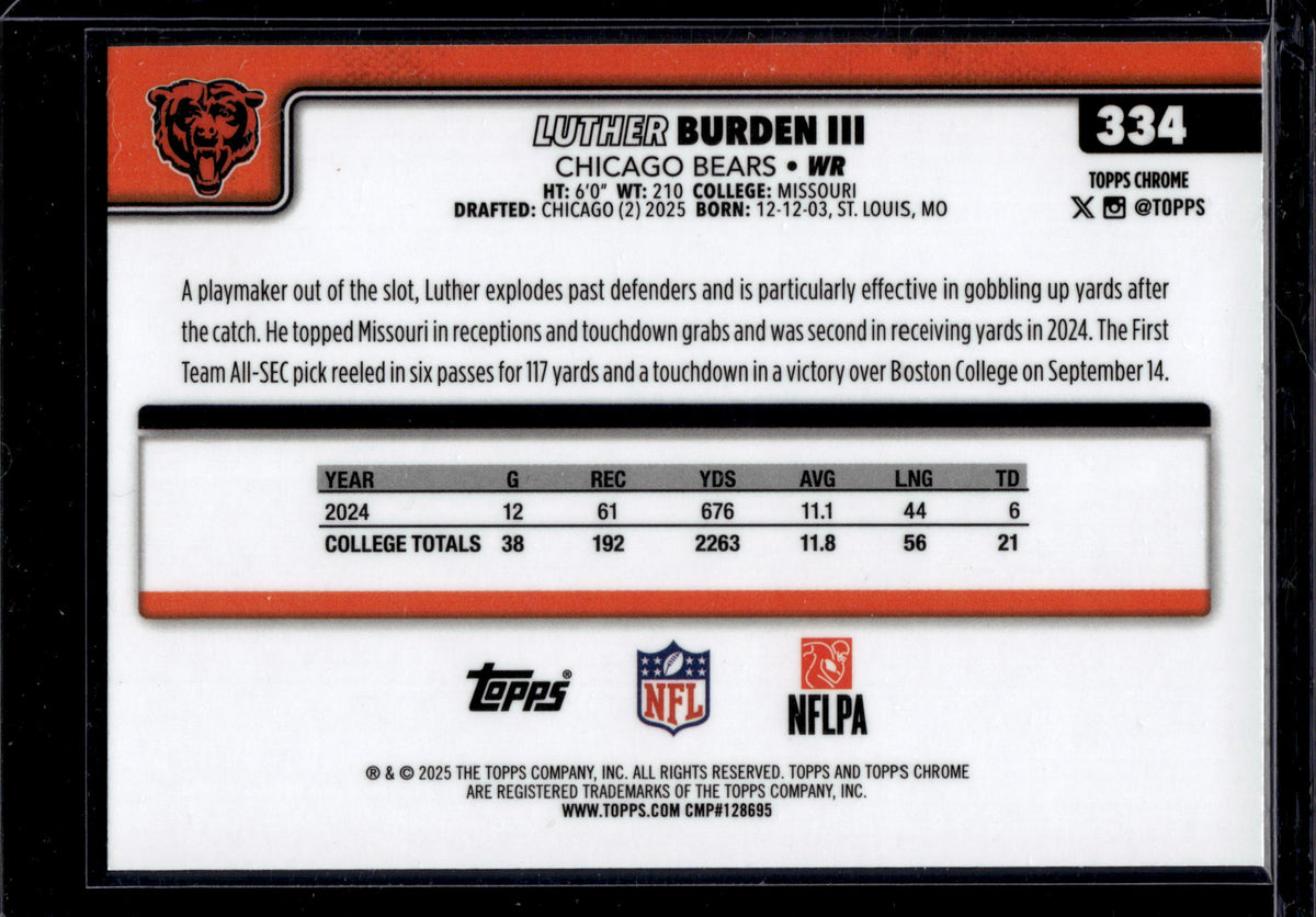 2025 Topps Chrome Luther Burden III #334 Etch Refractor RC