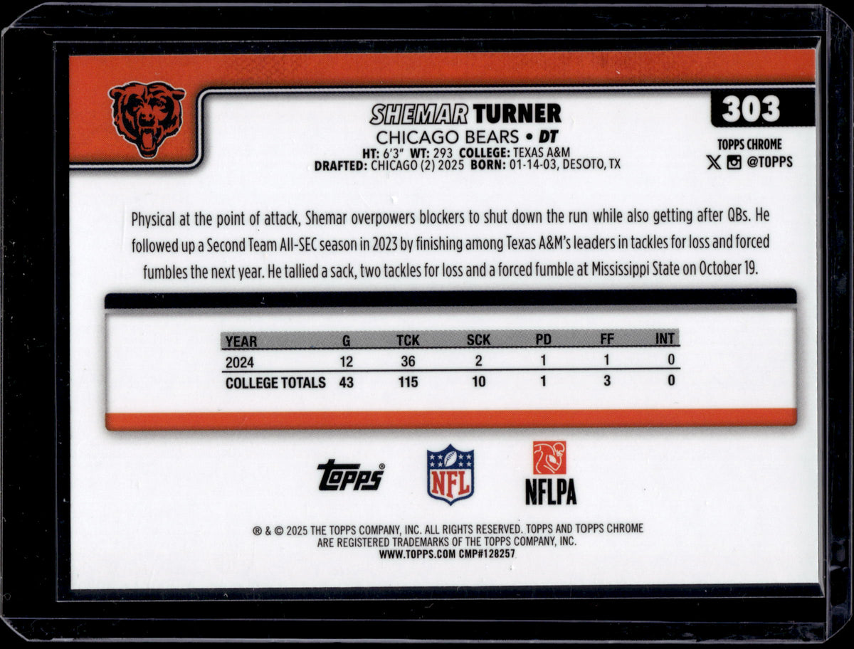 2025 Topps Chrome Shemar Turner #303 Neon Pulse Refractor RC